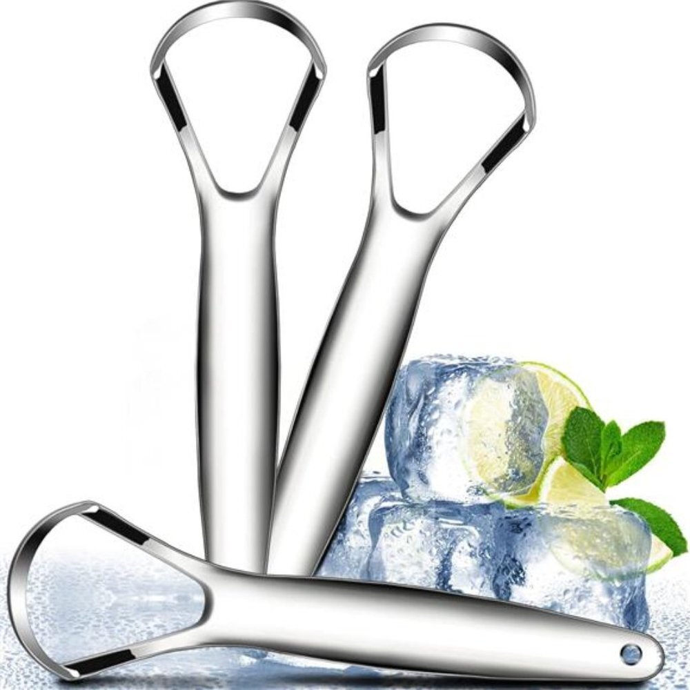 3pcs Tounge Scrappers, Medical Grade Metal Stainless Steel Tongue Cleaner